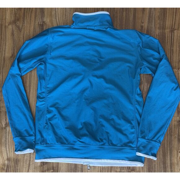 Nike Dri-Fit Women's L Turquoise Workout Jacket Full Front Zip Collar White Trim - Picture 2 of 7